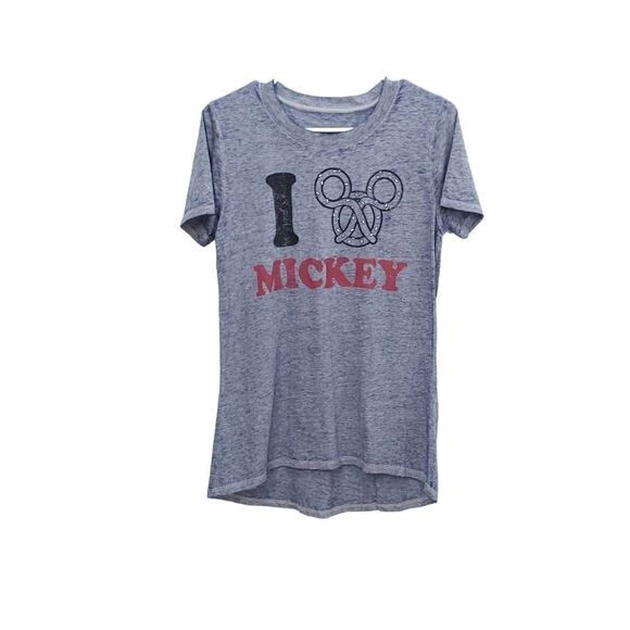 NWT Disney Store "I Love Mickey" Pretzel Graphic Burnout Tee Shirt - Picture 1 of 5